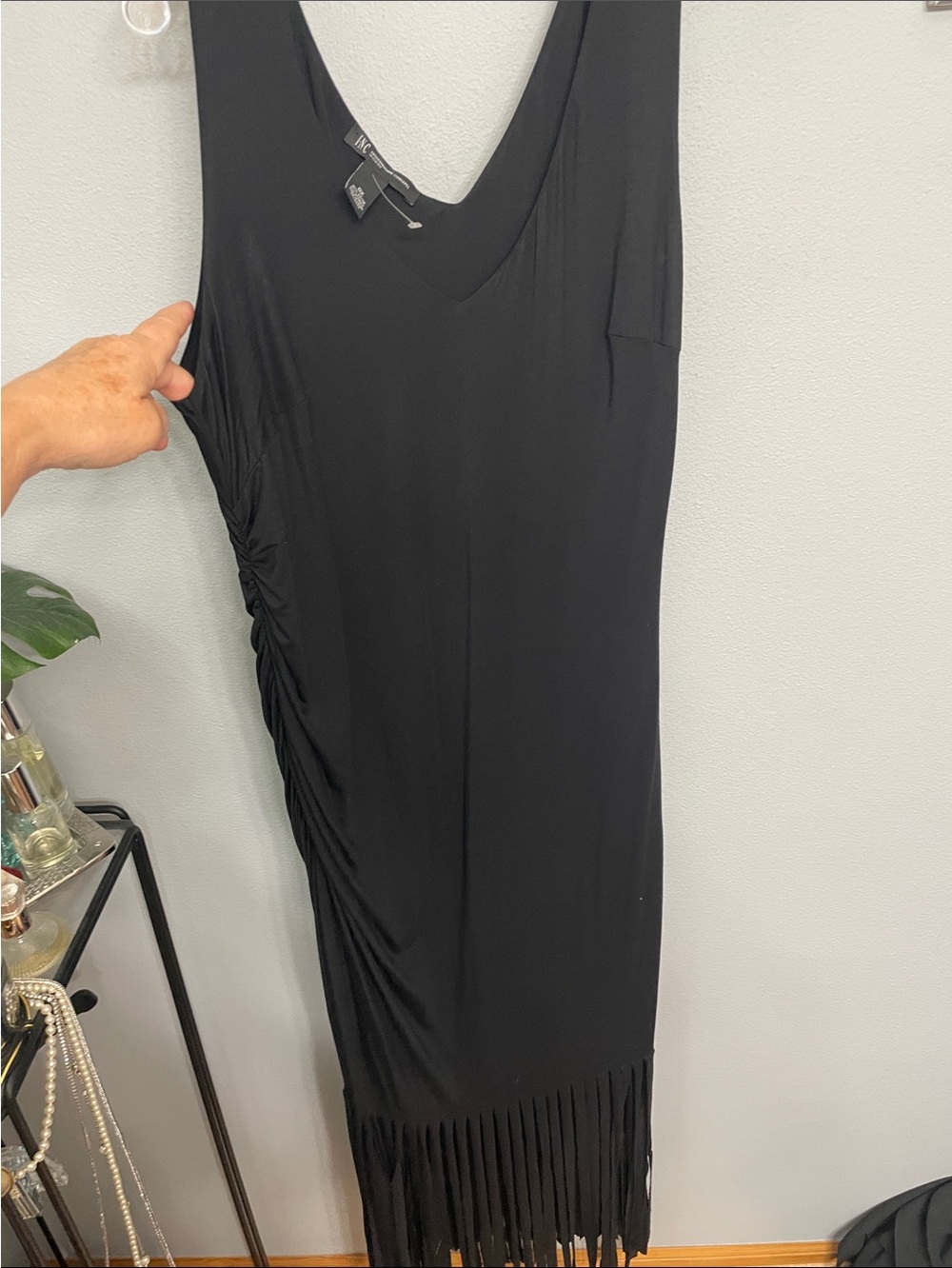 NWOT INC International Concepts Black Sleeveless Fringe Hem Maxi Dress - Picture 4 of 6